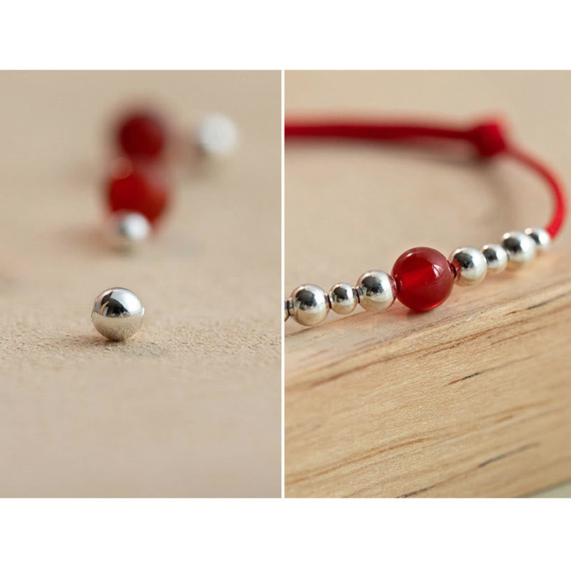 Handmade 925 Sterling Silver Fu Character Red Agate Fortune Braided Ultra-Thin Rope Bracelet - Image 7