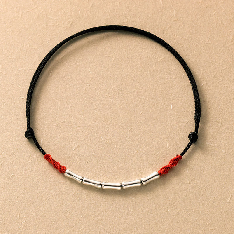 925 Sterling Silver Bamboo Design Luck Braided Ultra-Thin Rope Bracelet - Image 11