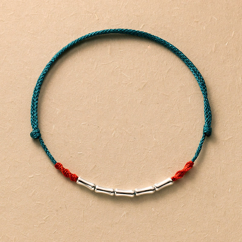 925 Sterling Silver Bamboo Design Luck Braided Ultra-Thin Rope Bracelet - Image 13