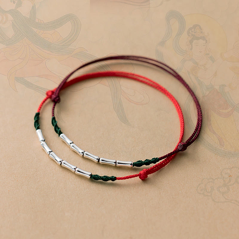 925 Sterling Silver Bamboo Design Luck Braided Ultra-Thin Rope Bracelet