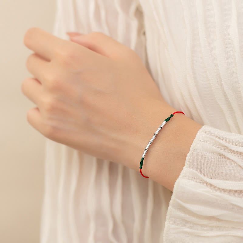 925 Sterling Silver Bamboo Design Luck Braided Ultra-Thin Rope Bracelet - Image 5