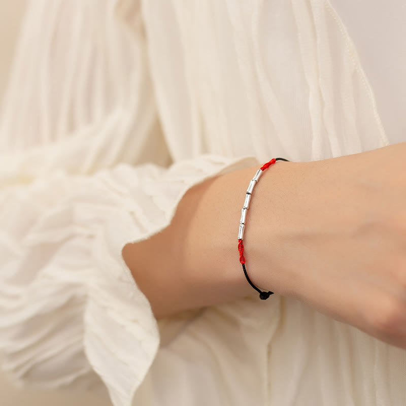 925 Sterling Silver Bamboo Design Luck Braided Ultra-Thin Rope Bracelet - Image 12