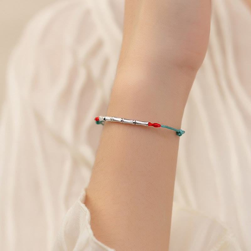 925 Sterling Silver Bamboo Design Luck Braided Ultra-Thin Rope Bracelet - Image 15