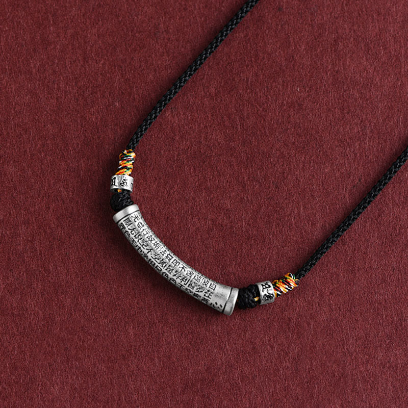 999 Sterling Silver Six True Word Heart Sutra String Necklace Pendant