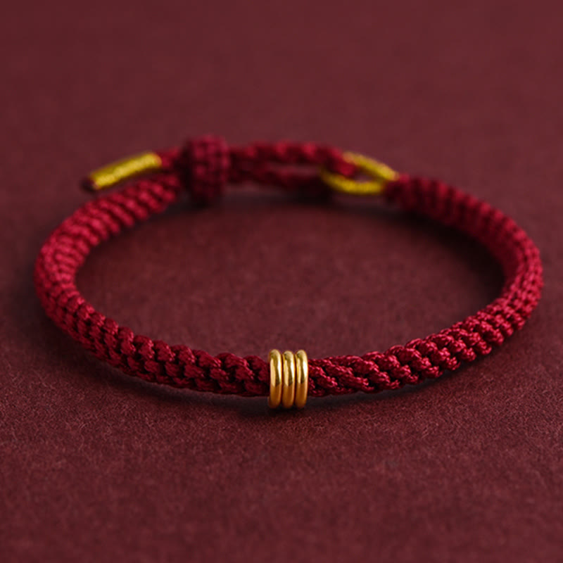 999 Gold Triple Ring Design Handmade Connection Braided Rope Bracelet