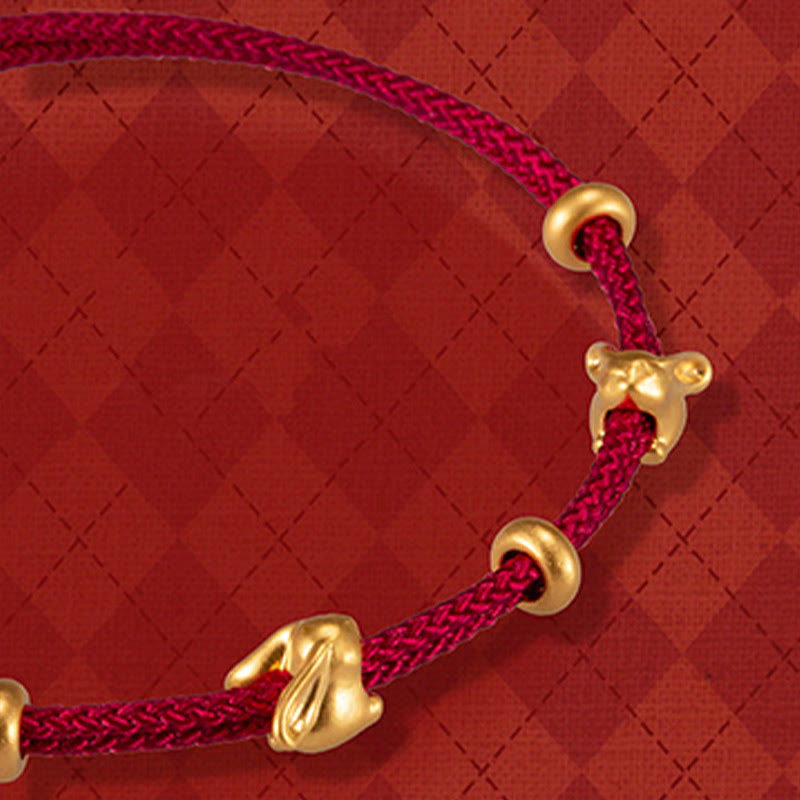999 Gold Small Lucky Rabbit Osmanthus Design Handmade Luck Braided Rope Bracelet - Image 9