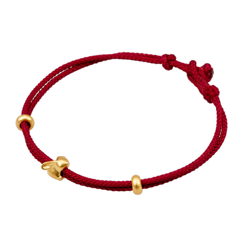 999 Gold Small Lucky Rabbit Osmanthus Design Handmade Luck Braided Rope Bracelet - Image 5