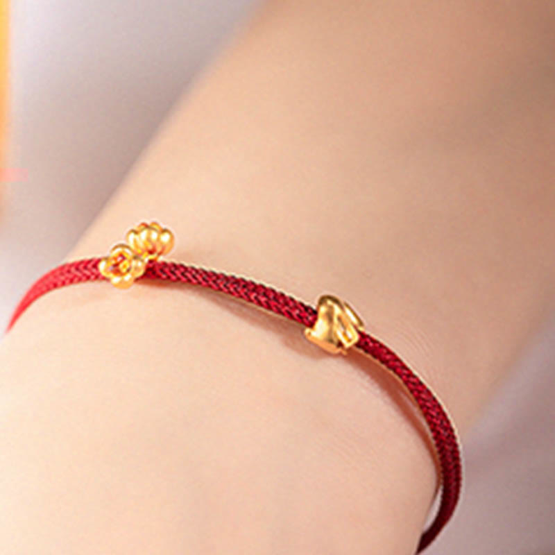 999 Gold Small Lucky Rabbit Osmanthus Design Handmade Luck Braided Rope Bracelet - Image 11