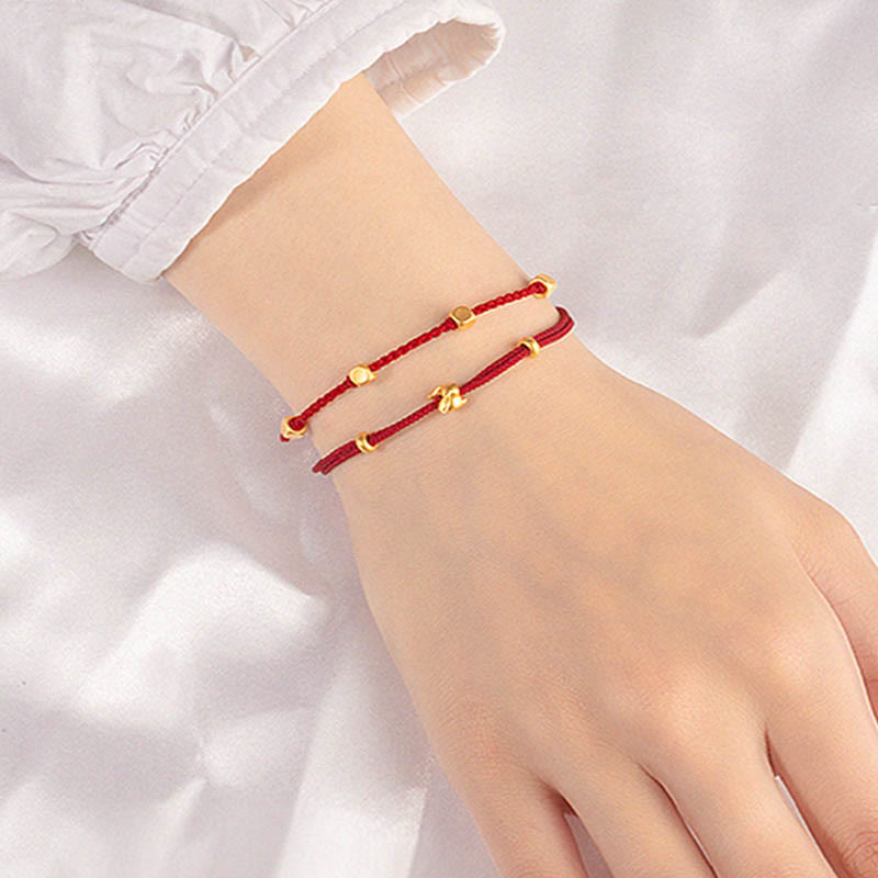999 Gold Small Lucky Rabbit Osmanthus Design Handmade Luck Braided Rope Bracelet - Image 12