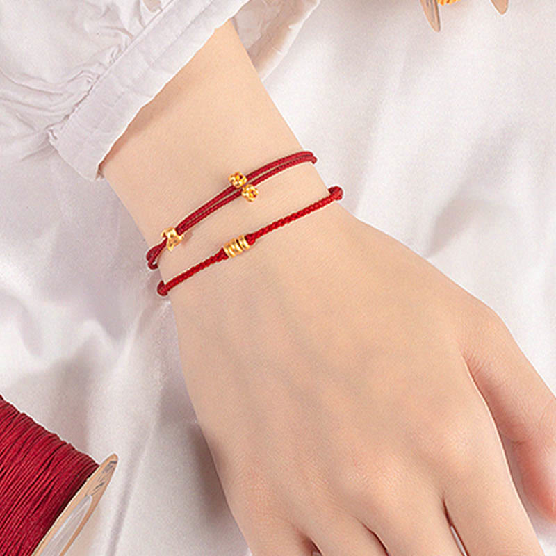 999 Gold Small Lucky Rabbit Osmanthus Design Handmade Luck Braided Rope Bracelet - Image 15