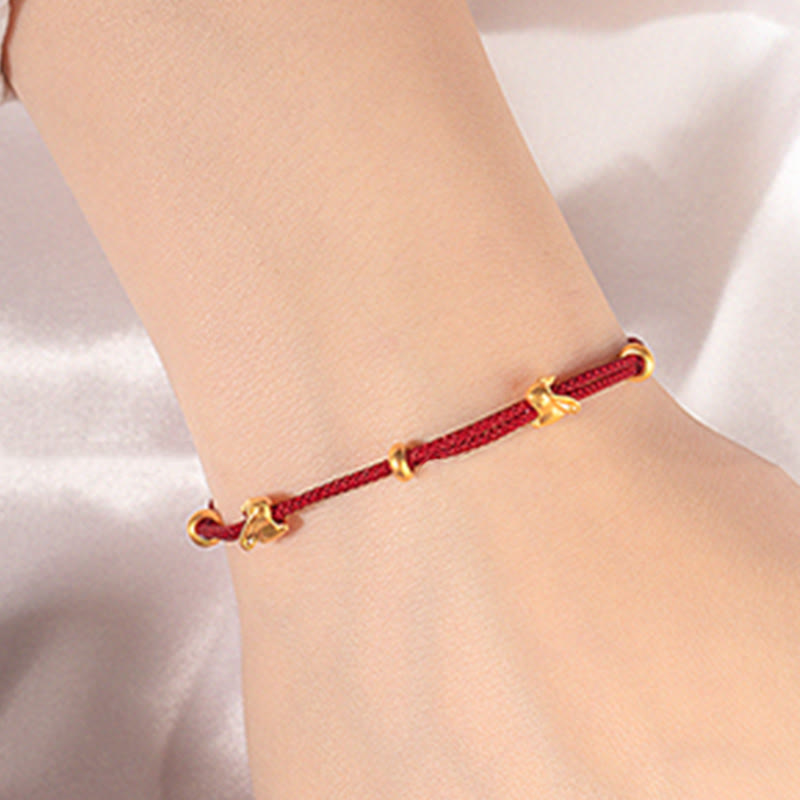 999 Gold Small Lucky Rabbit Osmanthus Design Handmade Luck Braided Rope Bracelet - Image 16