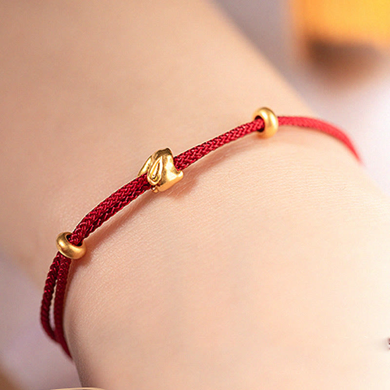 999 Gold Small Lucky Rabbit Osmanthus Design Handmade Luck Braided Rope Bracelet - Image 4