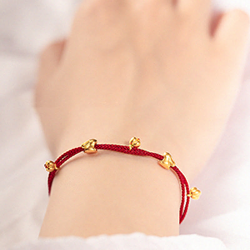 999 Gold Small Lucky Rabbit Osmanthus Design Handmade Luck Braided Rope Bracelet - Image 14