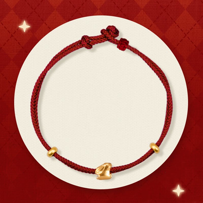 999 Gold Small Lucky Rabbit Osmanthus Design Handmade Luck Braided Rope Bracelet