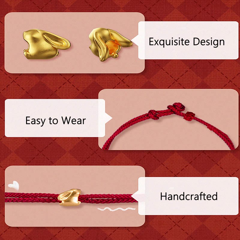 999 Gold Small Lucky Rabbit Osmanthus Design Handmade Luck Braided Rope Bracelet - Image 6