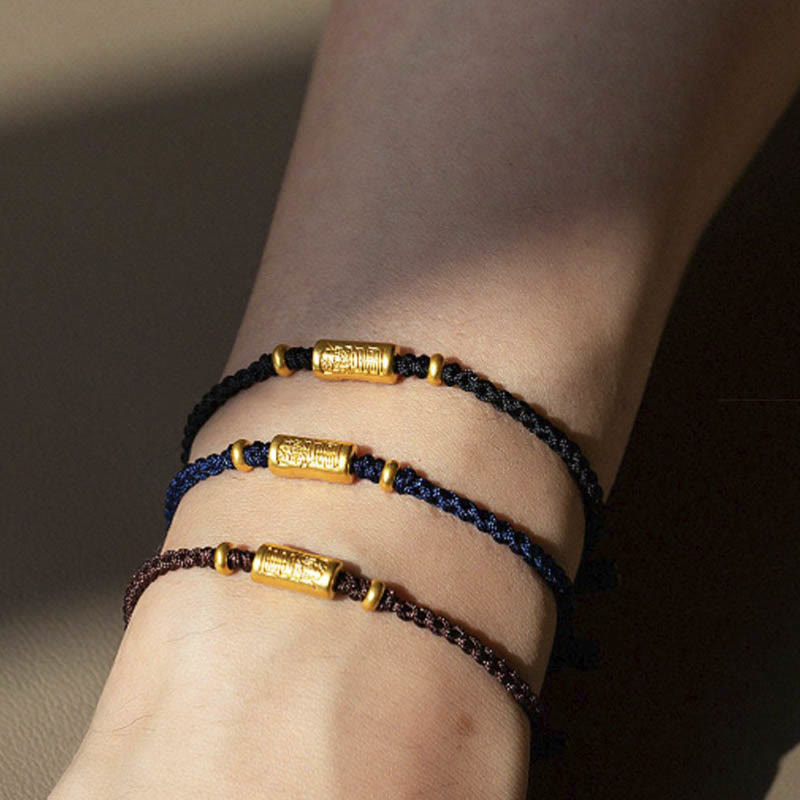 999 Gold Good Luck Amulet Carved Design Handmade Strength Braided Rope Bracelet - Image 16