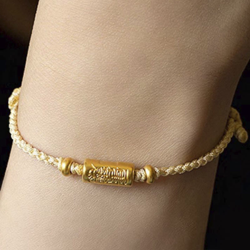 999 Gold Good Luck Amulet Carved Design Handmade Strength Braided Rope Bracelet - Image 8