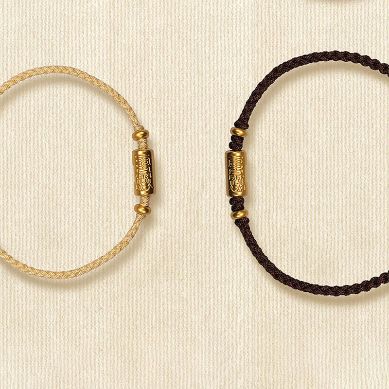999 Gold Good Luck Amulet Carved Design Handmade Strength Braided Rope Bracelet - Image 19
