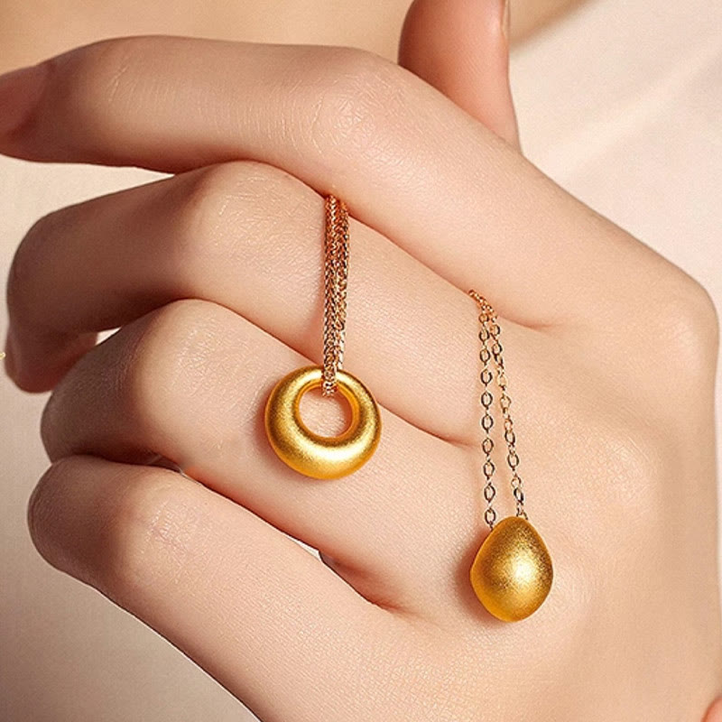 999 Gold Egg Water Drop Pattern Blessing Necklace Pendant - Image 12