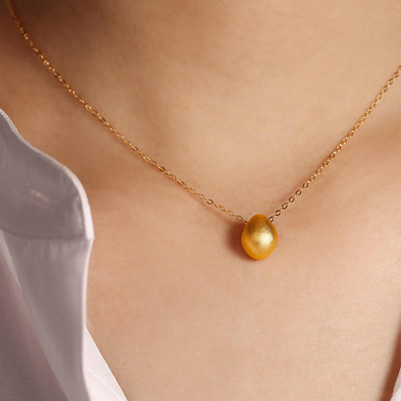 999 Gold Egg Water Drop Pattern Blessing Necklace Pendant - Image 5