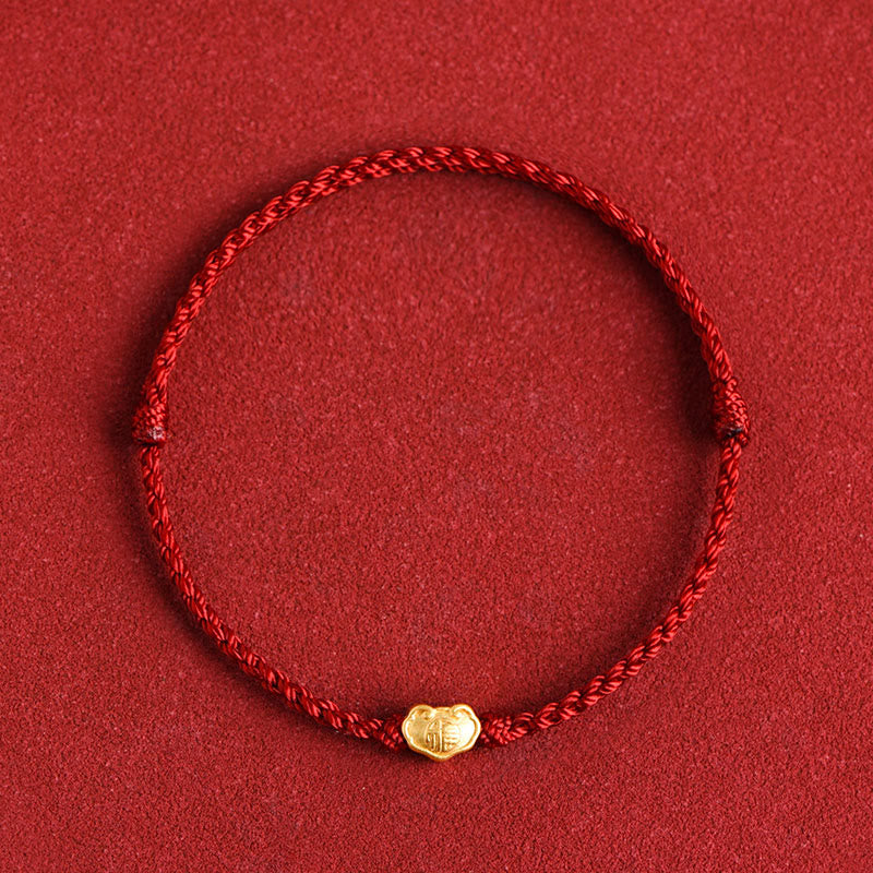 999 Gold Chinese Lock Charm Fu Character Protection Handmade Rope Bracelet - Image 12
