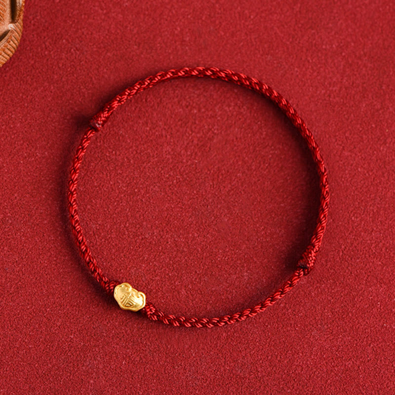 999 Gold Chinese Lock Charm Fu Character Protection Handmade Rope Bracelet - Image 13