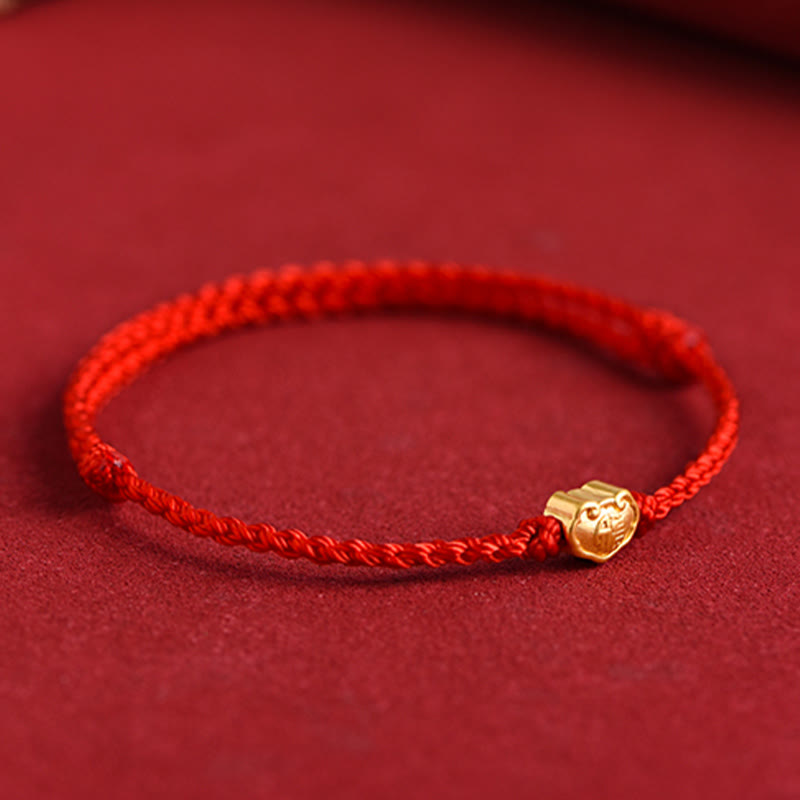 999 Gold Chinese Lock Charm Fu Character Protection Handmade Rope Bracelet - Image 4