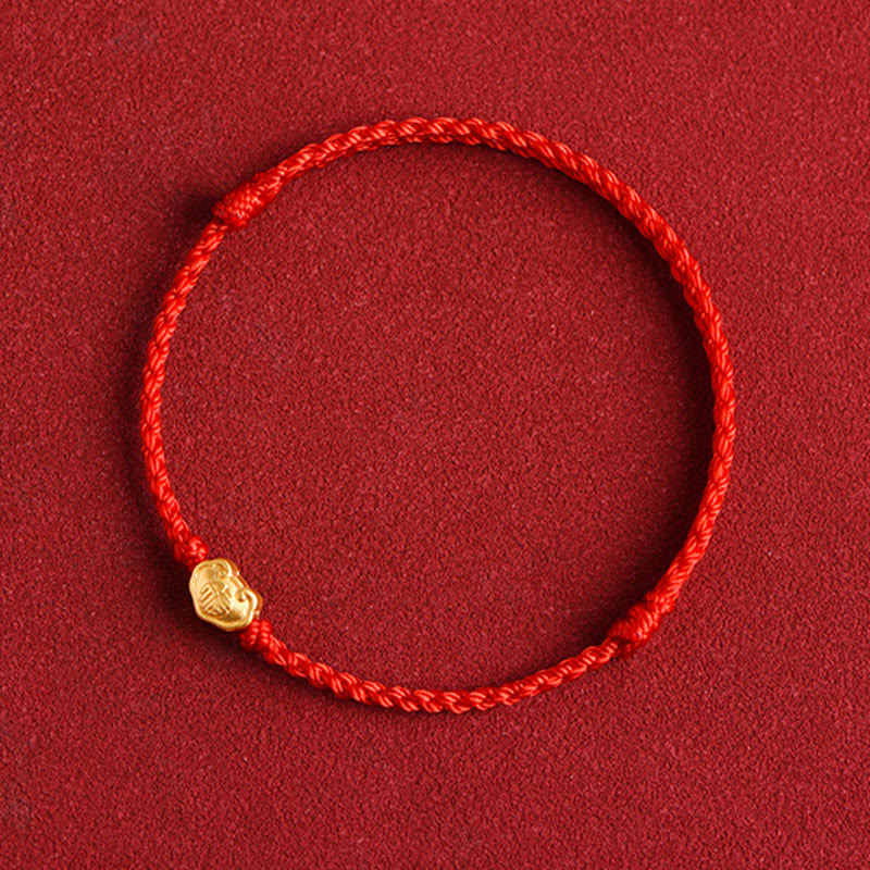 999 Gold Chinese Lock Charm Fu Character Protection Handmade Rope Bracelet - Image 10
