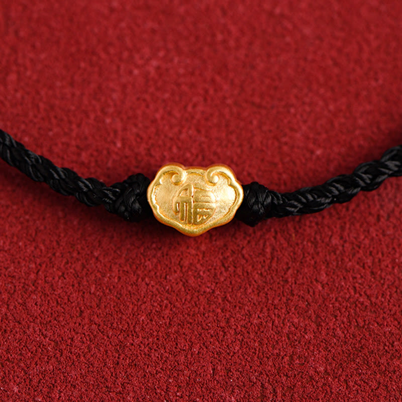 999 Gold Chinese Lock Charm Fu Character Protection Handmade Rope Bracelet - Image 20