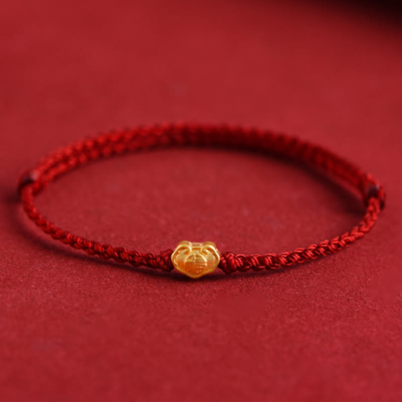 999 Gold Chinese Lock Charm Fu Character Protection Handmade Rope Bracelet - Image 14