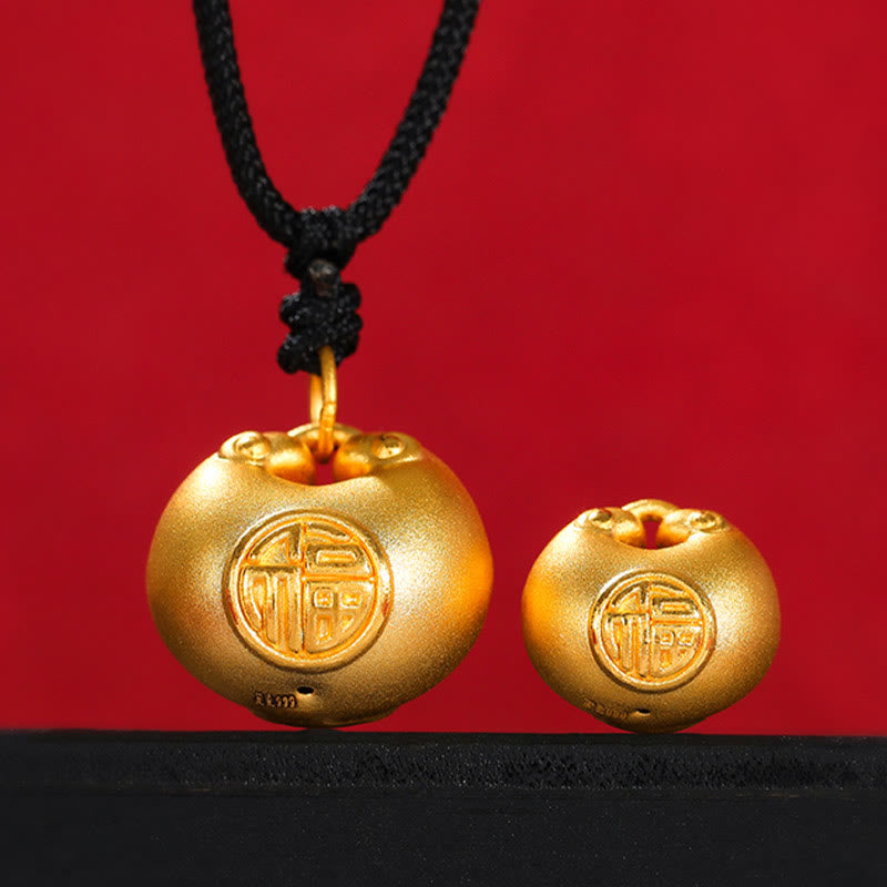 999 Gold Fu Character Wish Lock Pattern Luck Rope Necklace Pendant
