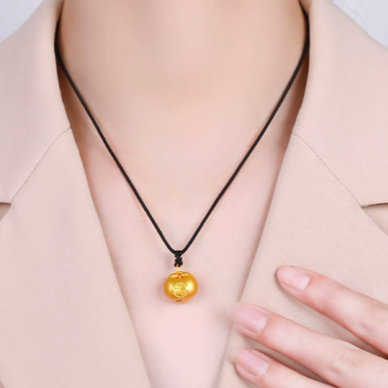 999 Gold Fu Character Wish Lock Pattern Luck Rope Necklace Pendant - Image 14