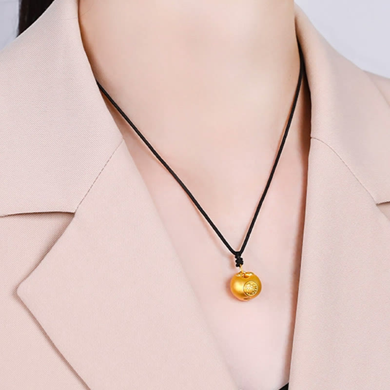 999 Gold Fu Character Wish Lock Pattern Luck Rope Necklace Pendant - Image 13