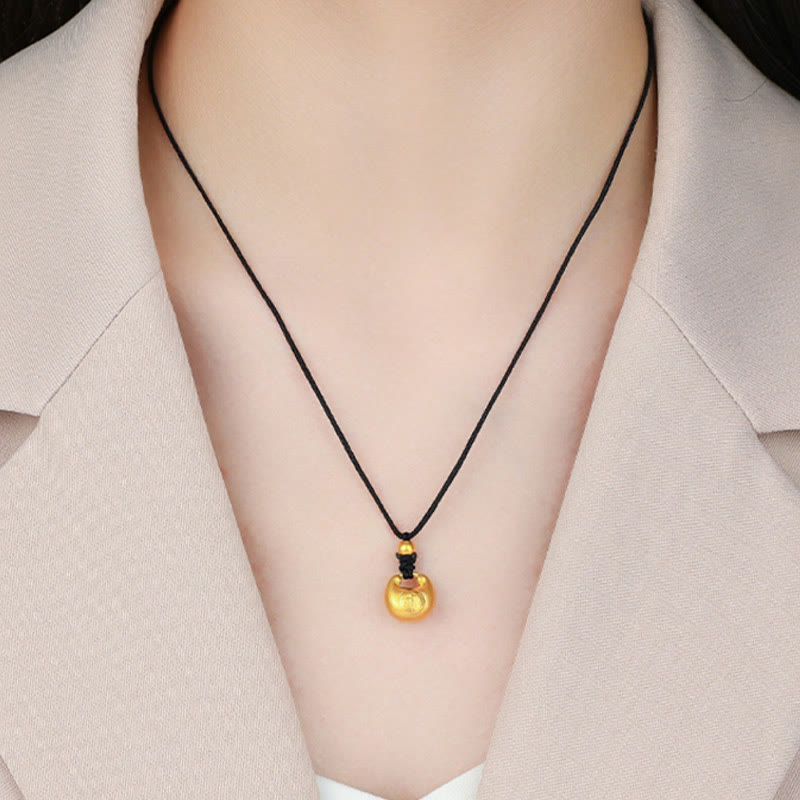 999 Gold Fu Character Wish Lock Pattern Luck Rope Necklace Pendant - Image 4