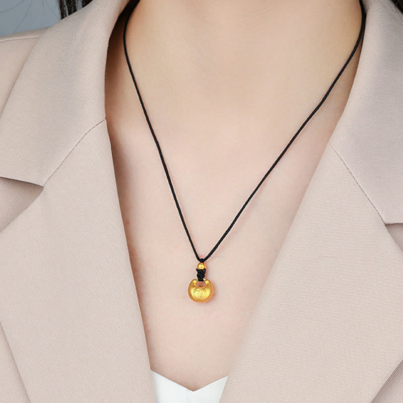 999 Gold Fu Character Wish Lock Pattern Luck Rope Necklace Pendant - Image 3