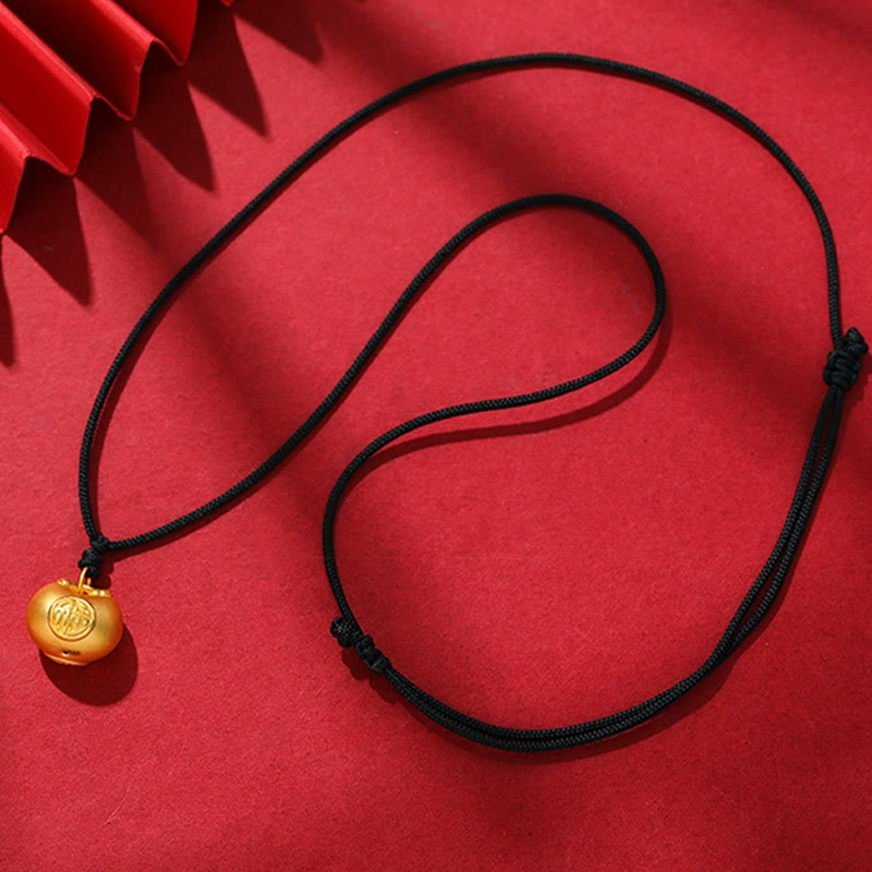 999 Gold Fu Character Wish Lock Pattern Luck Rope Necklace Pendant - Image 8
