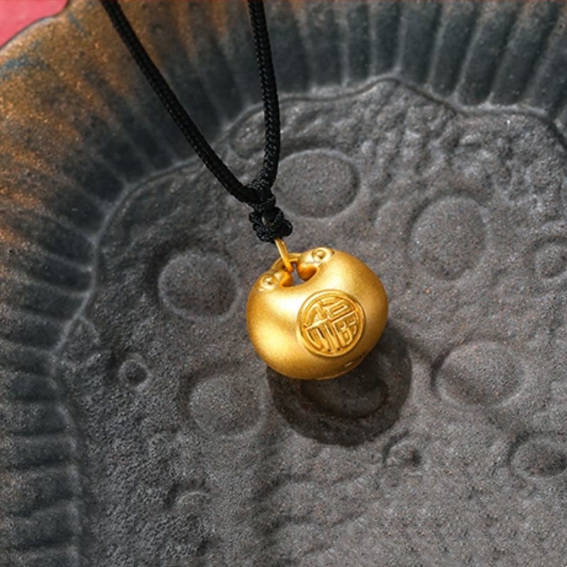 999 Gold Fu Character Wish Lock Pattern Luck Rope Necklace Pendant - Image 7