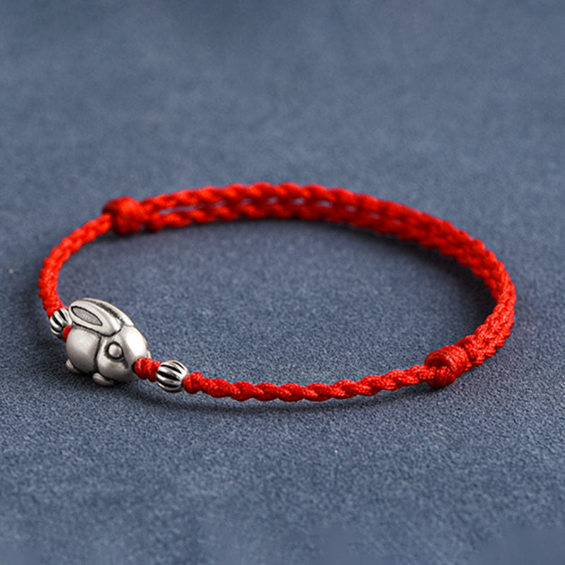 Handmade 999 Sterling Silver Rabbit Luck Rope Bracelet Anklet - Image 3