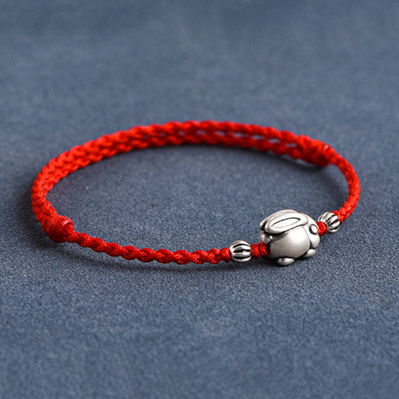 Handmade 999 Sterling Silver Rabbit Luck Rope Bracelet Anklet - Image 5