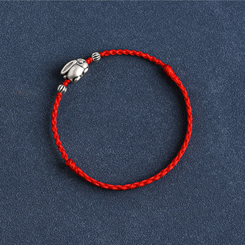 Handmade 999 Sterling Silver Rabbit Luck Rope Bracelet Anklet - Image 13
