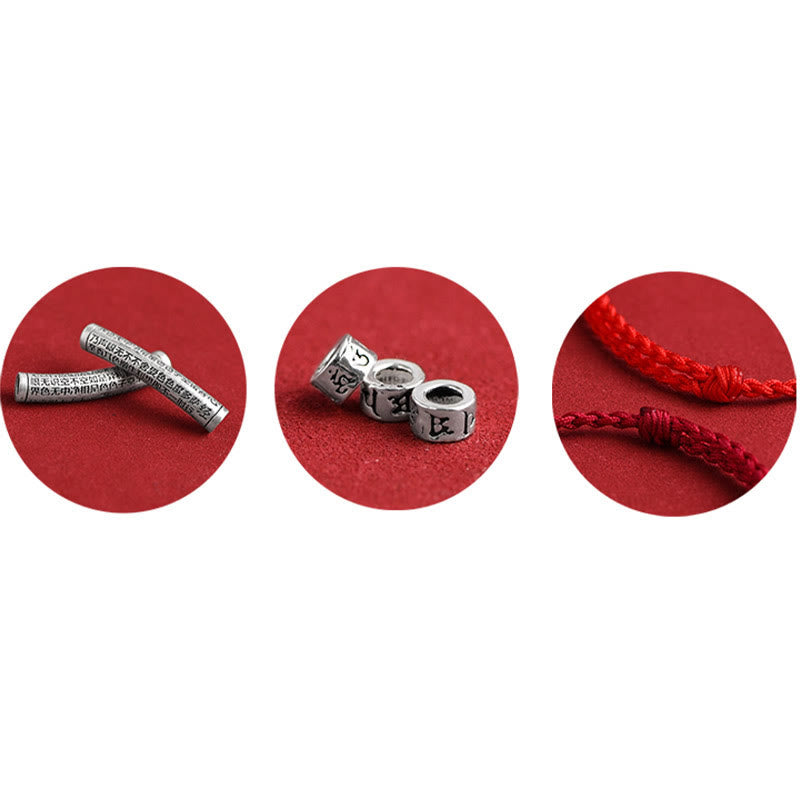 Handmade 999 Sterling Silver Om Mani Padme Hum Heart Sutra Carved Luck Rope Bracelet Anklet - Image 15