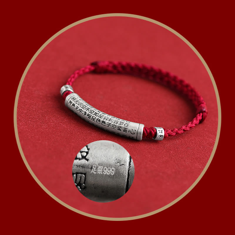 Handmade 999 Sterling Silver Om Mani Padme Hum Heart Sutra Carved Luck Rope Bracelet Anklet - Image 13