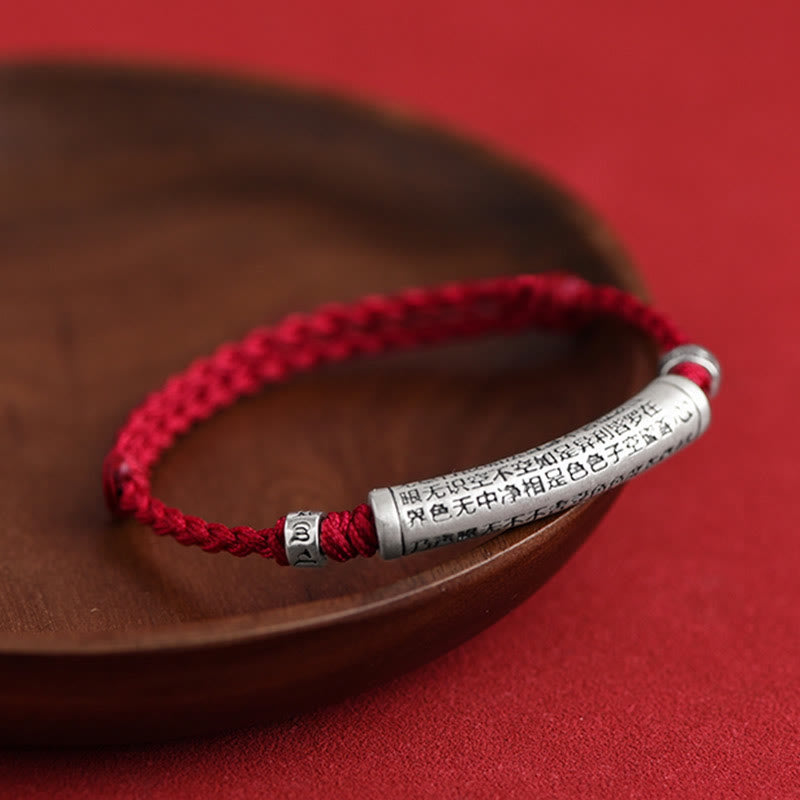 Handmade 999 Sterling Silver Om Mani Padme Hum Heart Sutra Carved Luck Rope Bracelet Anklet - Image 12