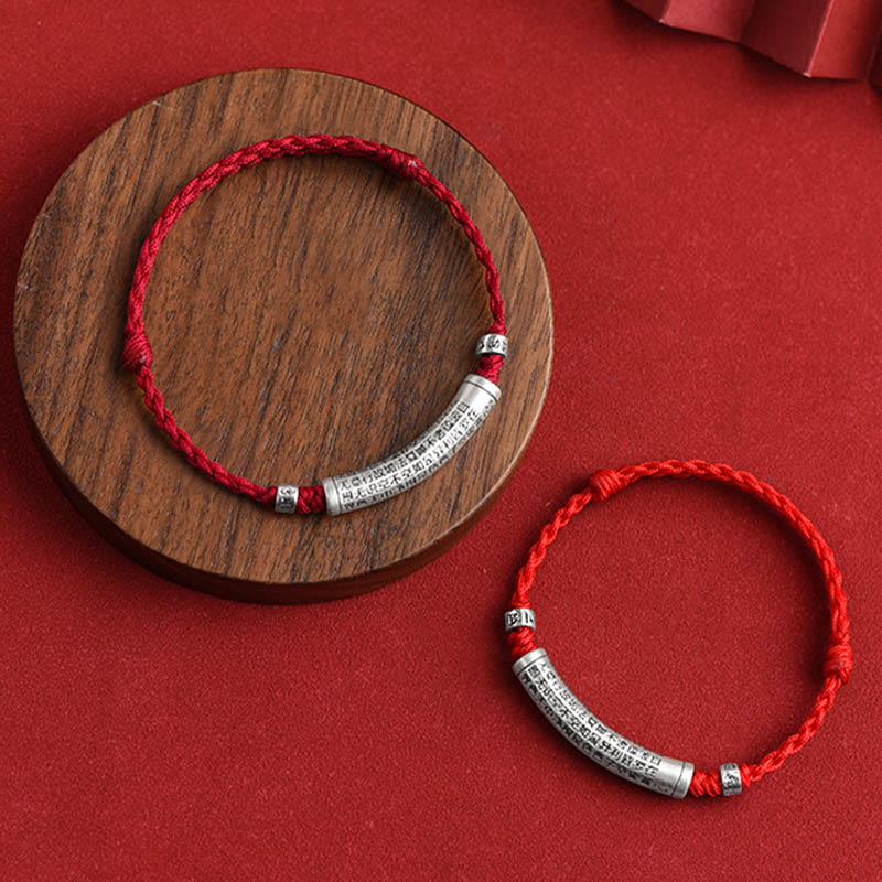 Handmade 999 Sterling Silver Om Mani Padme Hum Heart Sutra Carved Luck Rope Bracelet Anklet - Image 20