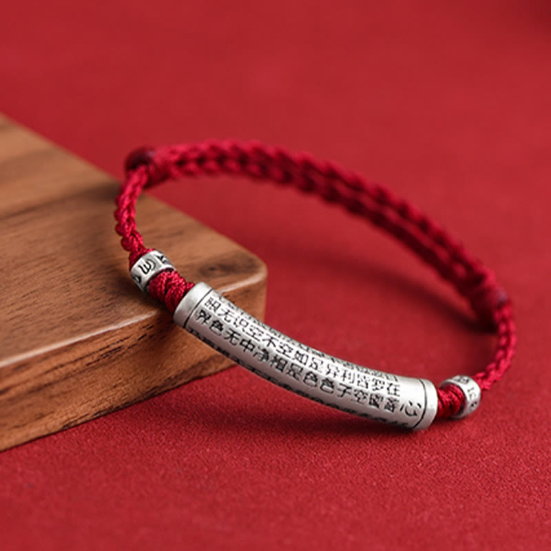 Handmade 999 Sterling Silver Om Mani Padme Hum Heart Sutra Carved Luck Rope Bracelet Anklet - Image 4