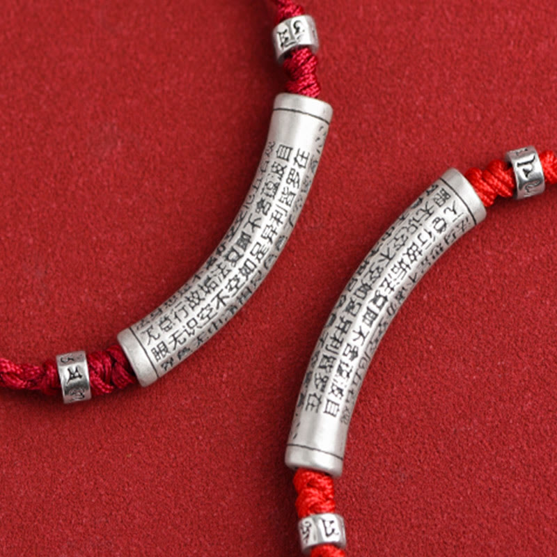 Handmade 999 Sterling Silver Om Mani Padme Hum Heart Sutra Carved Luck Rope Bracelet Anklet - Image 18