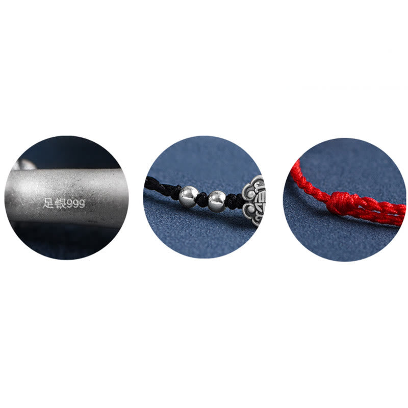 Handmade 999 Sterling Silver Fu Character Wish Ruyi Handle Fortune Rope Bracelet Anklet - Image 24