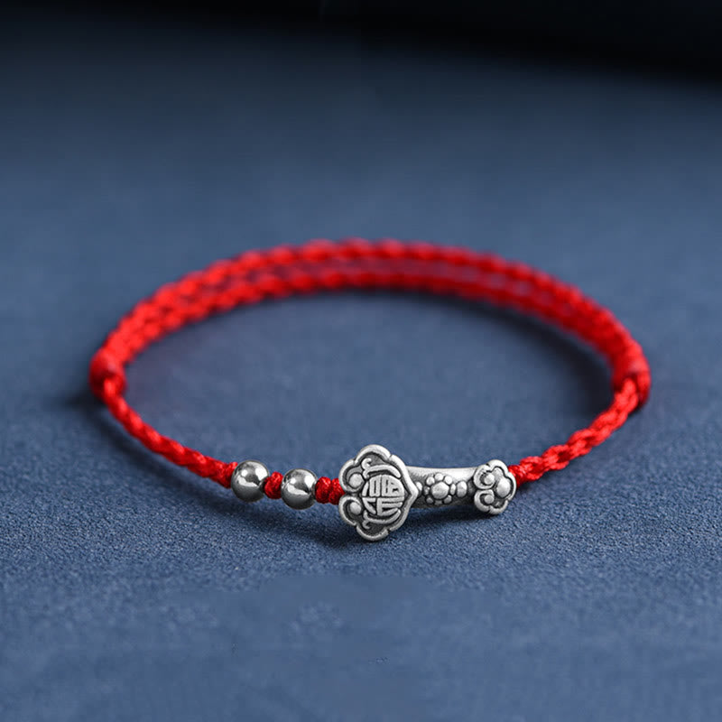 Handmade 999 Sterling Silver Fu Character Wish Ruyi Handle Fortune Rope Bracelet Anklet - Image 10