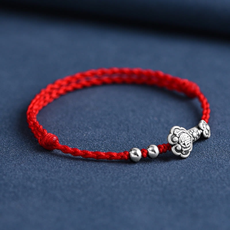 Handmade 999 Sterling Silver Fu Character Wish Ruyi Handle Fortune Rope Bracelet Anklet - Image 13