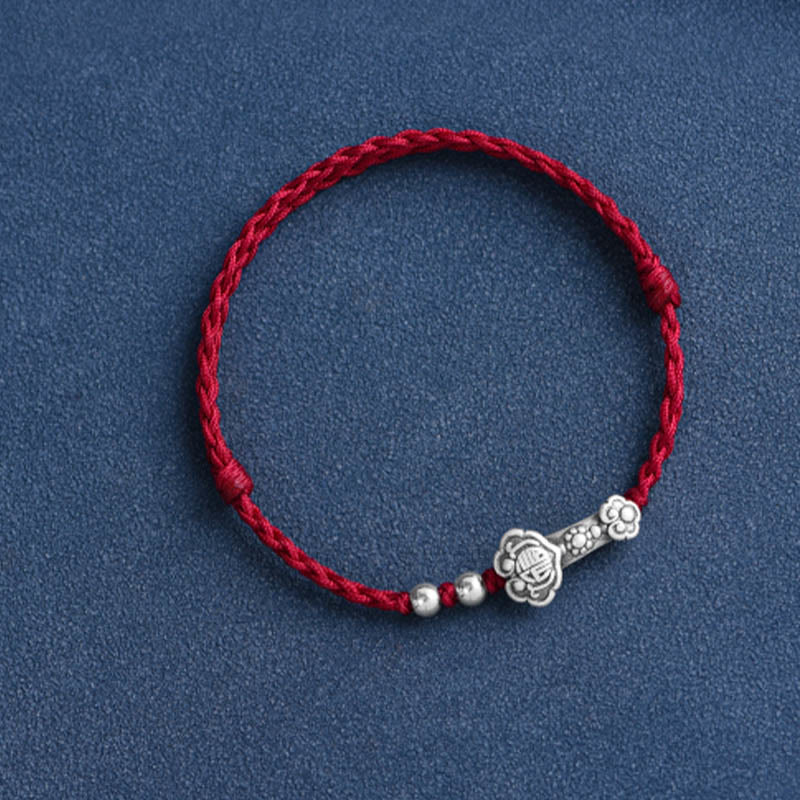 Handmade 999 Sterling Silver Fu Character Wish Ruyi Handle Fortune Rope Bracelet Anklet - Image 4